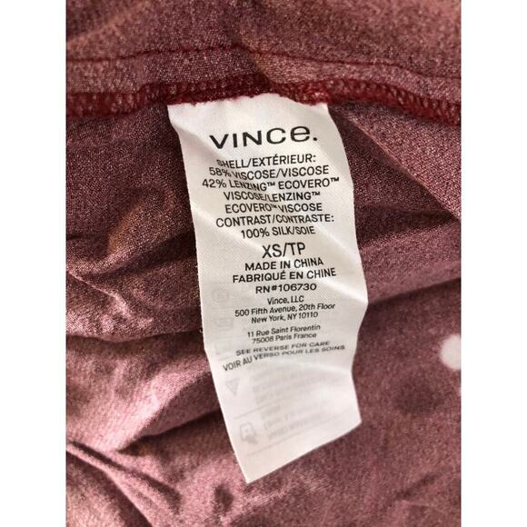 Vince Forsythia Dress Tie Front Maroon Midi XS - Picture 10 of 13